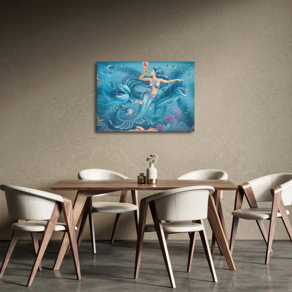 Obraz - Syrenka z delfinami (70x50 cm)