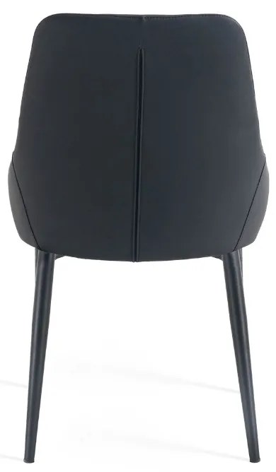 Eleganckie czarne krzesło Monolit tapicerowane ekoskórą PU, wygodne, nowoczesne i idealne do jadalni lub biura. Smukłe metalowe nogi dodają mu lekkości i stylu.