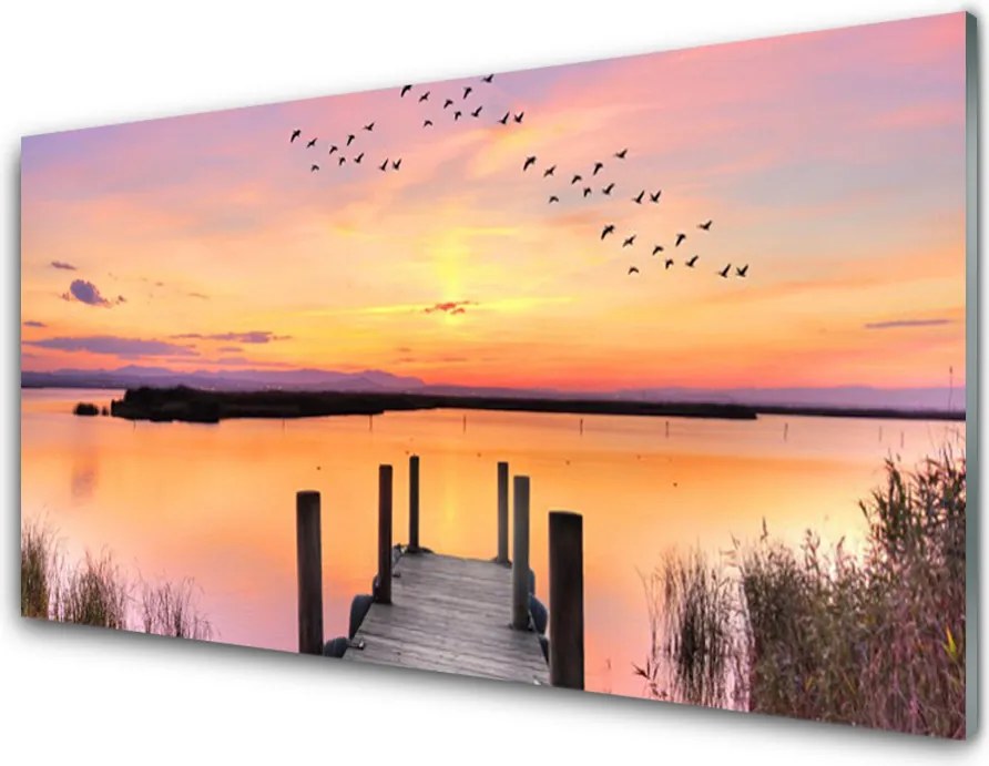 Szkło Ozdobne do Kuchni Drewniane Molo o Zmierzchu