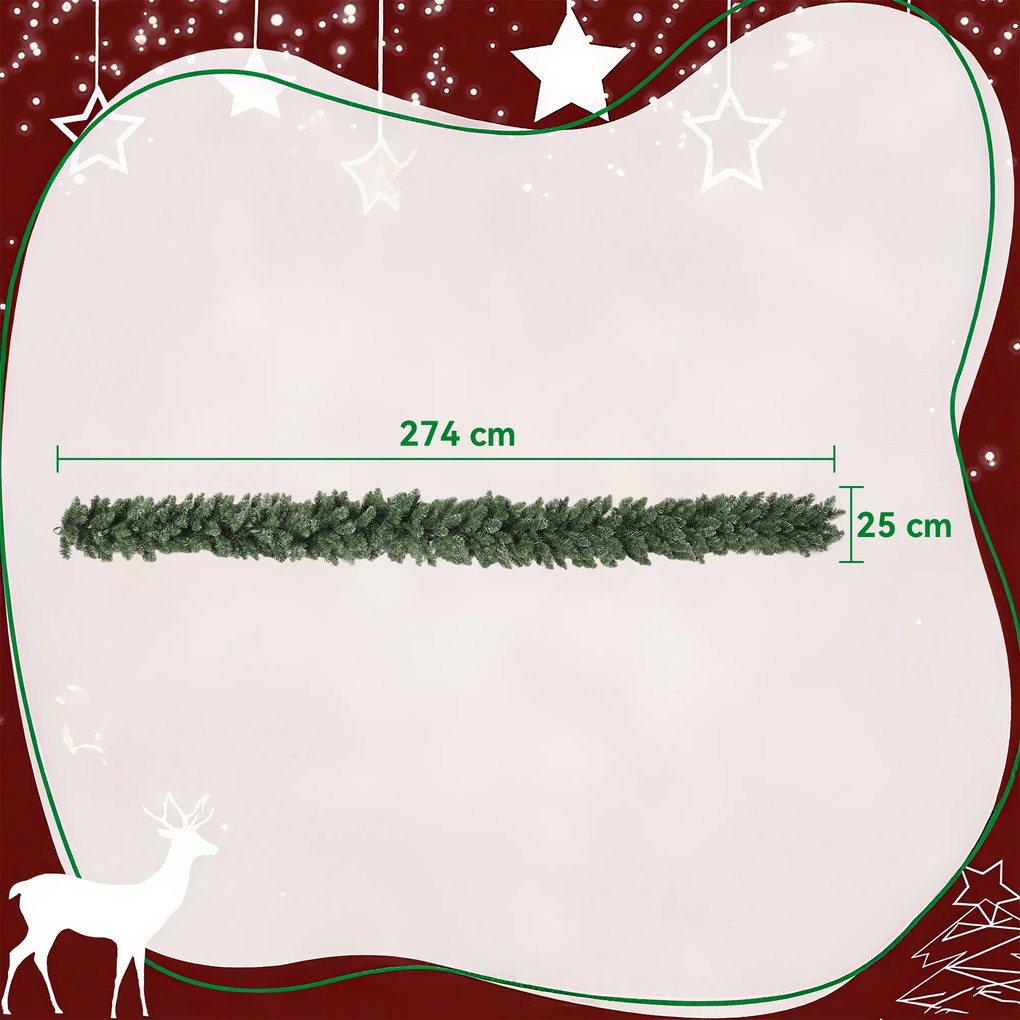 HOMCOM 2,7 m sztuczna girlanda świąteczna dekoracja z 216 zakończeniami, na schody i kominek, zielona | Aosom PL