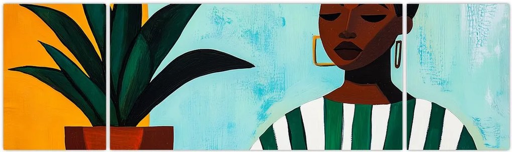 Obraz - Kobieta z kwiatem (170x50 cm)