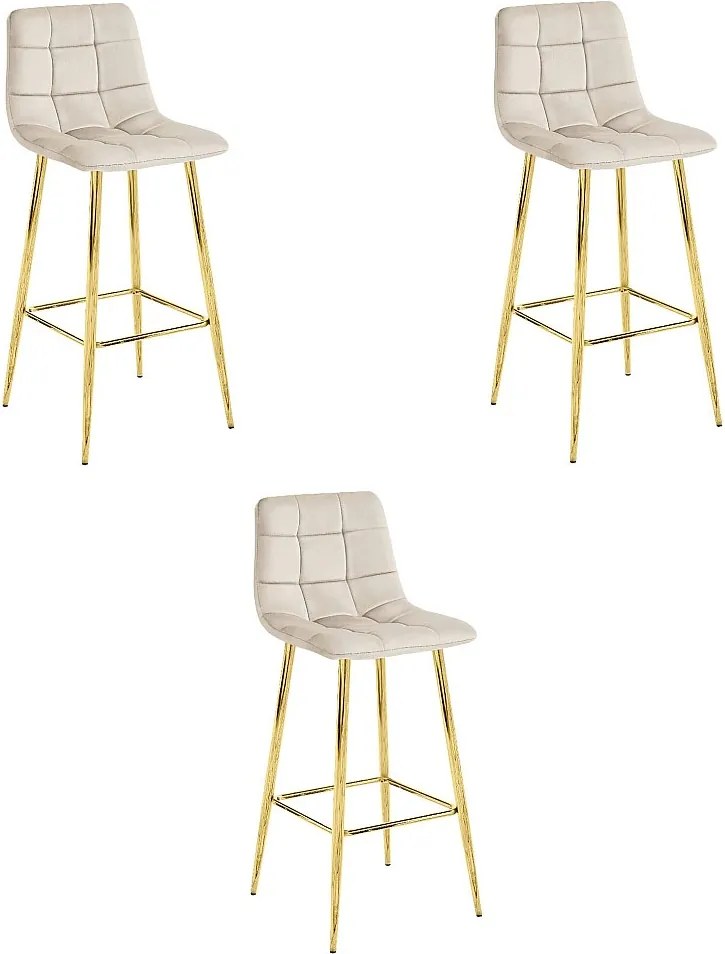 Stołek Valora TEOTO, beżowy, aksamitny, złote nogi, do kuchni x3