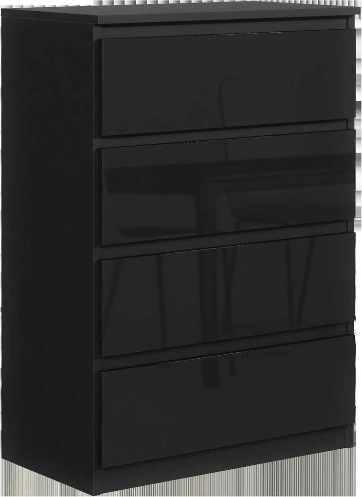 Komoda NUDO - Czarny / Front Czarny / Połysk / 70 cm / 4 szuflady