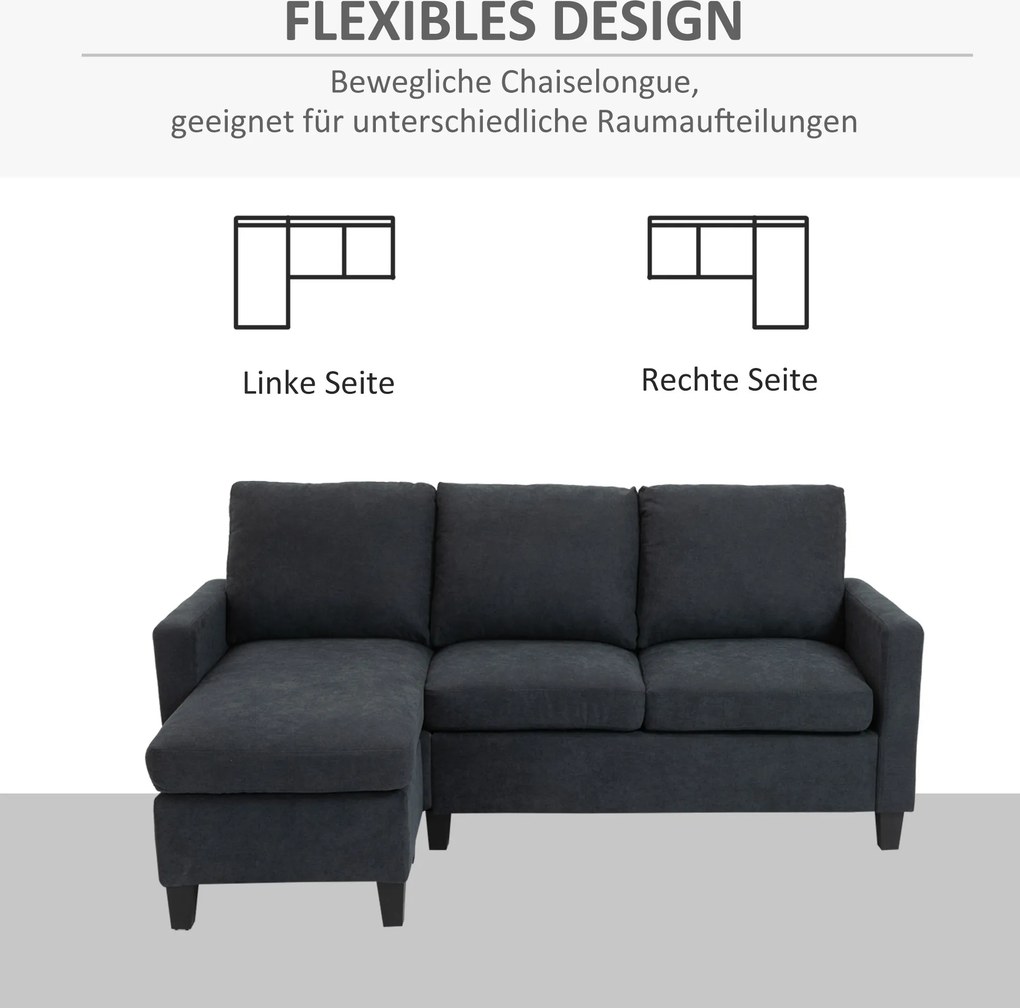 HOMCOM Sofa Narożna Wielofunkcyjna Ciemnoszara 197x139x91 cm Przestronny i Wygodny Narożnik | Aosom PL