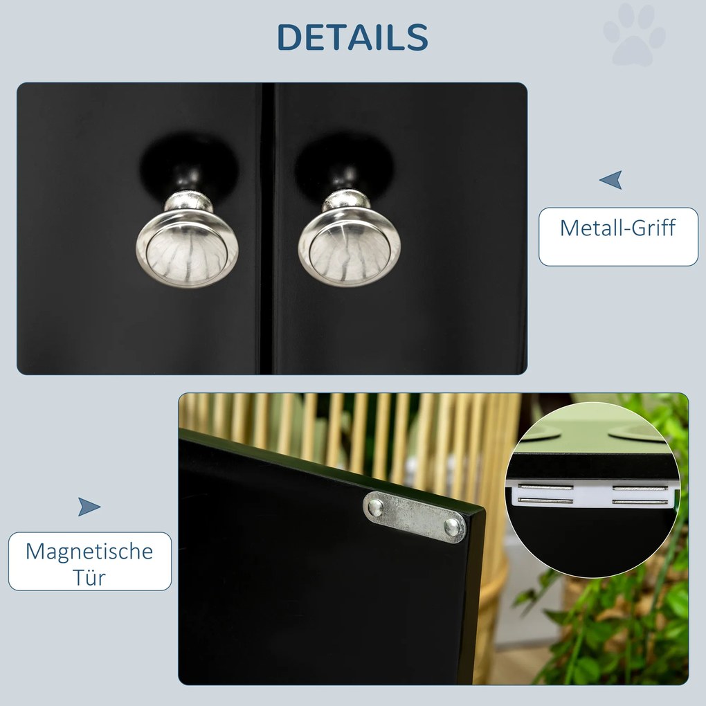 PawHut Podniesiona stacja żywieniowa z 2 miskami ze stali nierdzewnej i 44 L przestrzenią do przechowywania, Drzwi magnetyczne, Dla dużych psów, Czarny