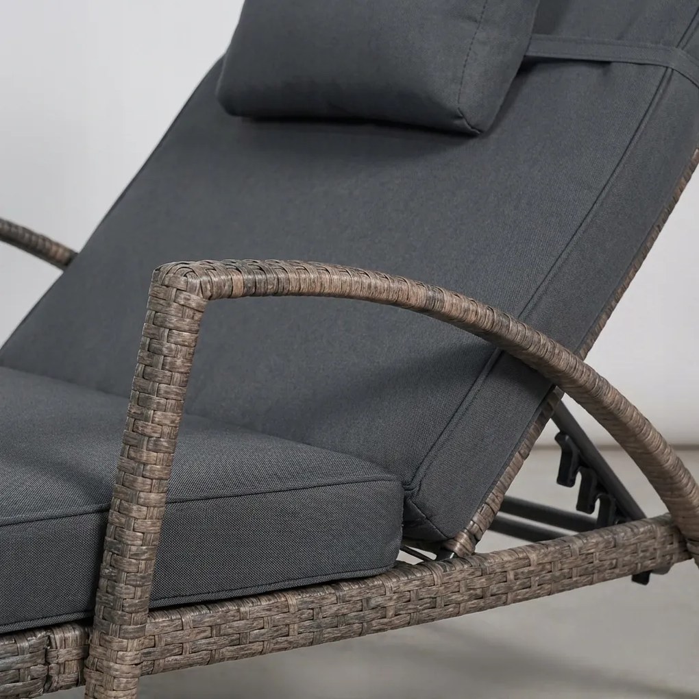 Zestaw 2 leżaków ogrodowych technorattan Ravello, jasny brąz, poduszki szare