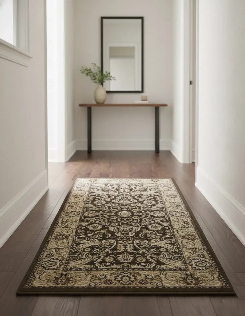 Brązowy prostokątny dywan w klasyczny wzór H0-F63