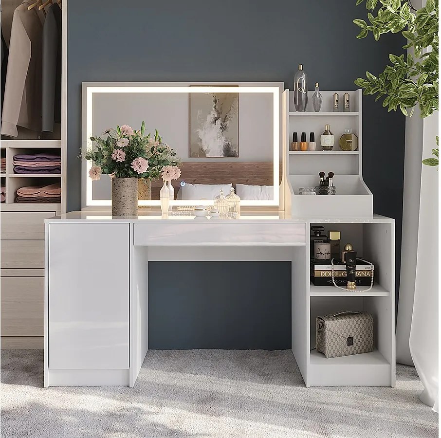 Stół toaletowy biały/biały wysoki połysk 158.2x50.1x76 sherry