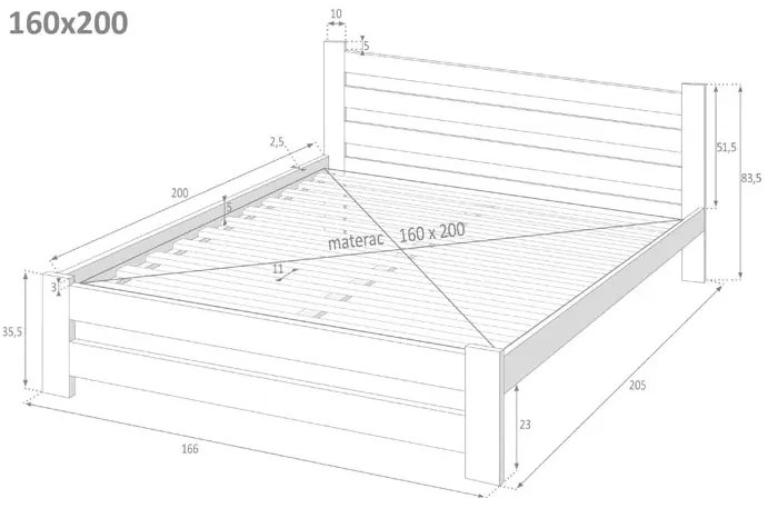 Białe sosnowe łóżko z zagłówkiem 160x200 - Lids 3X