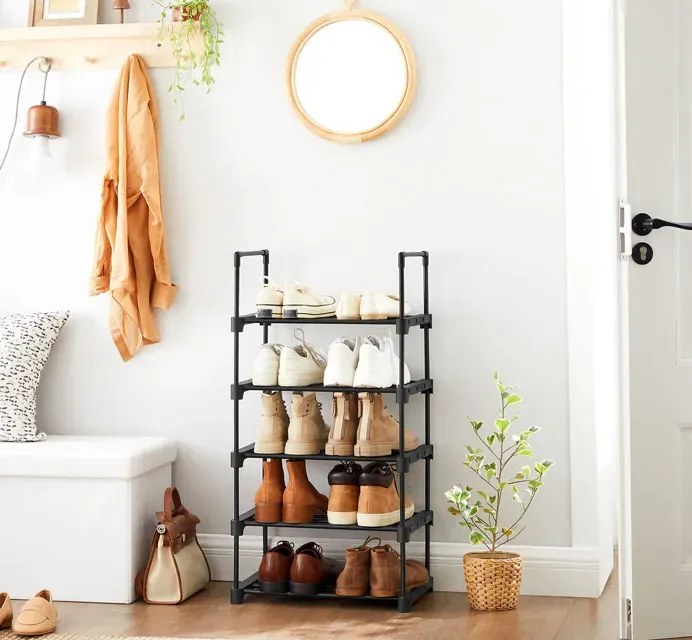 Czarny ażurowy regał na buty z 5 półkami G4-P01