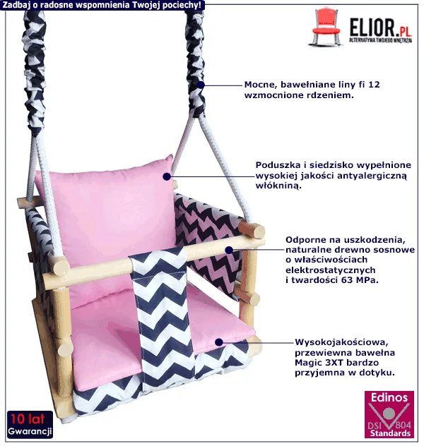 Różowa huśtawka dziecięca kubełkowa 3w1 P4-D78