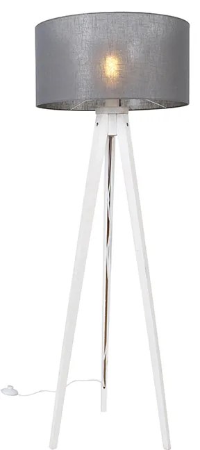 Nowoczesna lampa podłogowa na trójnogu biała z szarym kloszem 50 cm - Tripod Classic Nowoczesny Oswietlenie wewnetrzne
