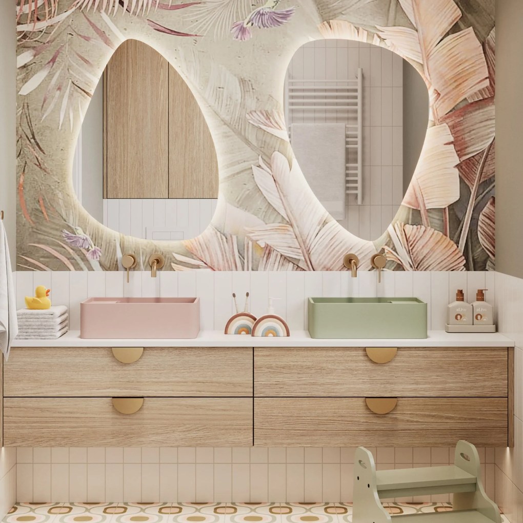 Umywalka z kamienia syntetycznego nablatowa / wisząca prostokątna różowa 43 cm x 25 cm EVELIA Pink : Otwory na baterię - Nie, Typ montażu - nablatowa