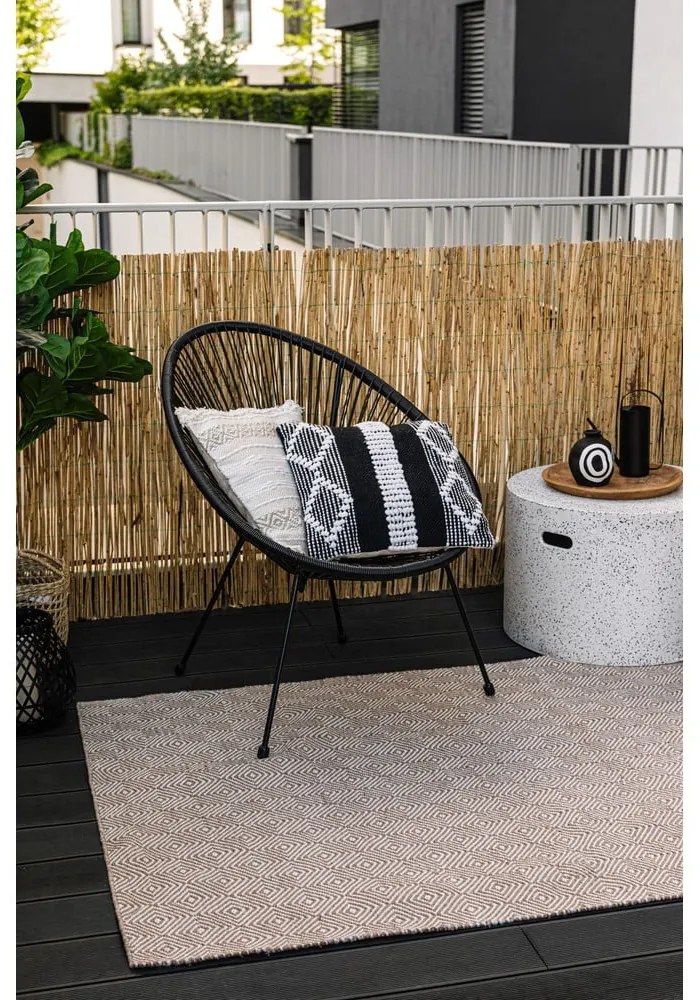 Kremowy dwustronny zewnętrzny dywan z tworzywa z recyklingu Green Decore Solitaire, 90x150 cm