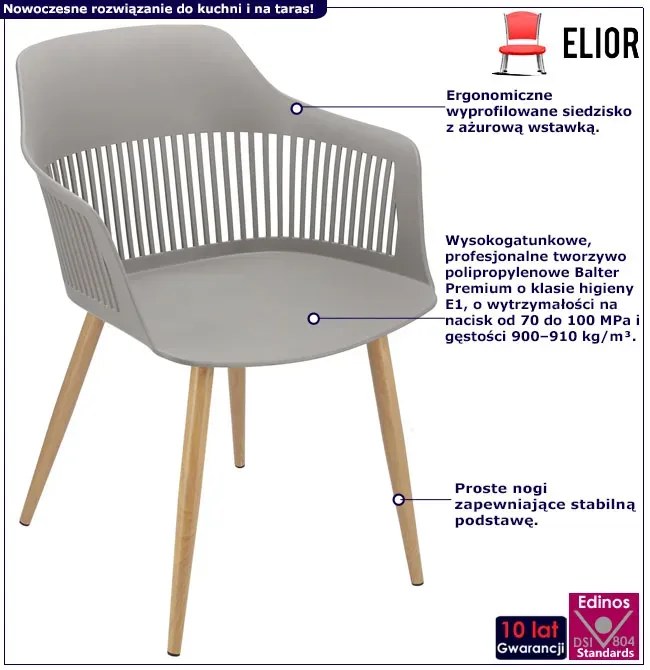 Szare krzesło kuchenne z ażurowym oparciem R9-M32