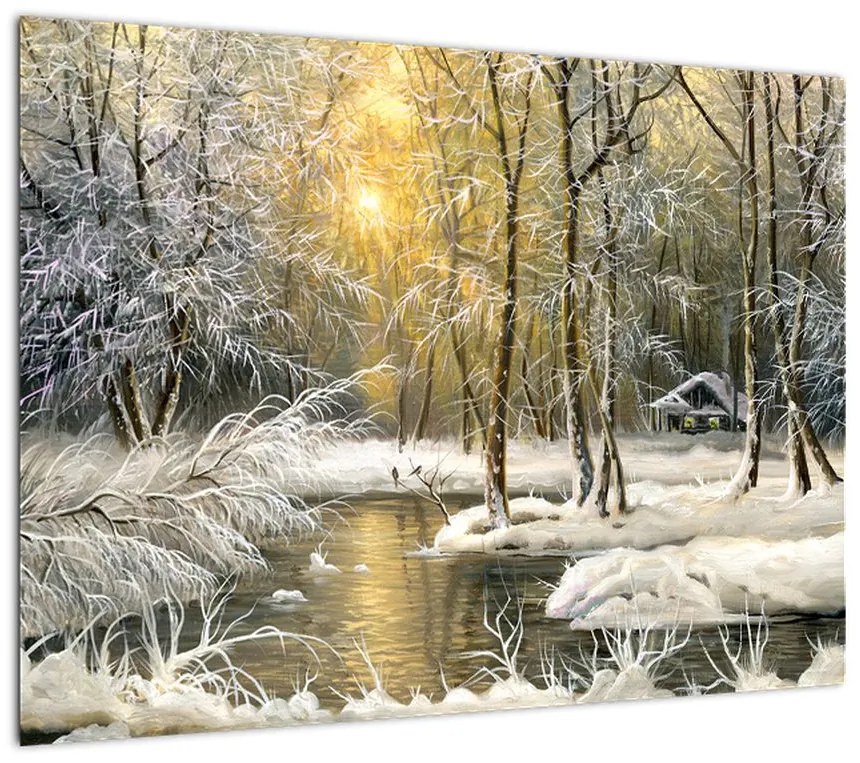 Obraz - Domek w lesie, obraz olejny (70x50 cm)