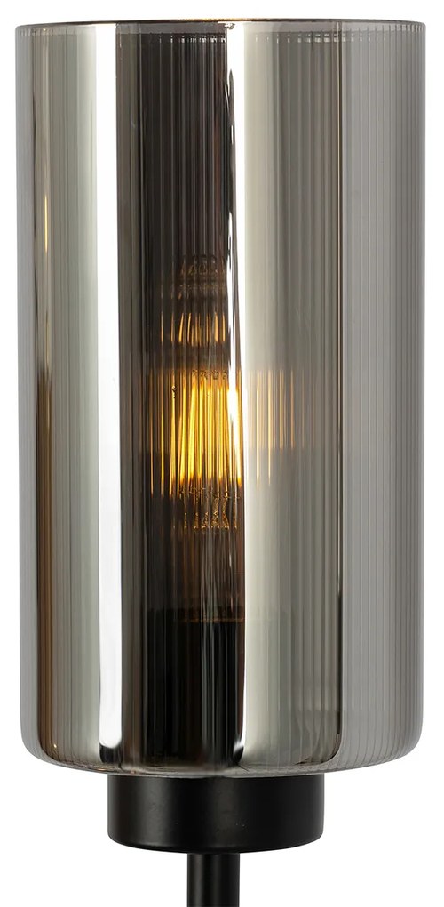 Lampa podłogowa art deco czarna z przydymionym szkłem 2-światła - Laura ArtDeco Oswietlenie wewnetrzne