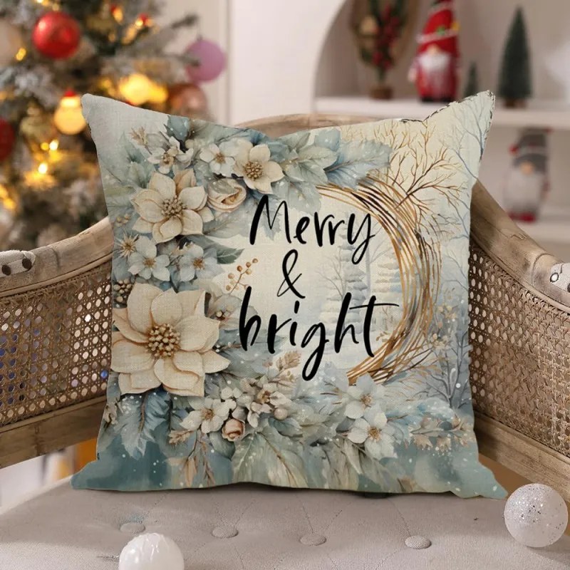 Świąteczna poszewka na poduszkę MERRY & BRIGHT 45x45 cm, beżowy