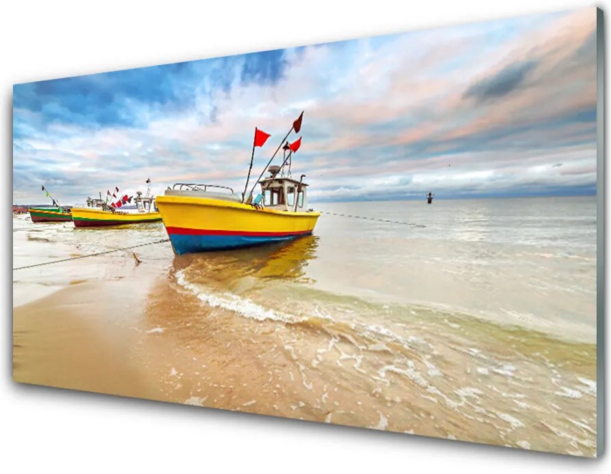 Panel Szklany do Kuchni Kolorowe Łodzie Na Brzegu
