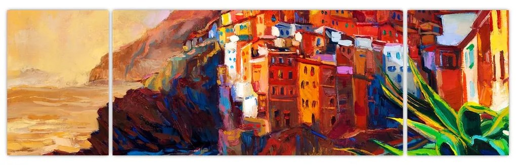 Obraz - Wieś na wybrzeżu Cinque Terre, Włoska Riviera, nowoczesny impresionism (170x50 cm)