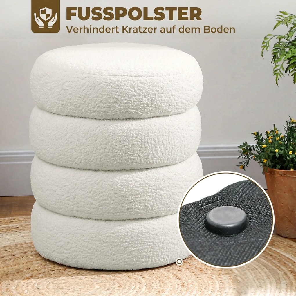 HOMCOM Puf, okrągły, Teddyfleece, do 120kg, Φ40x45H cm, biały | Aosom PL