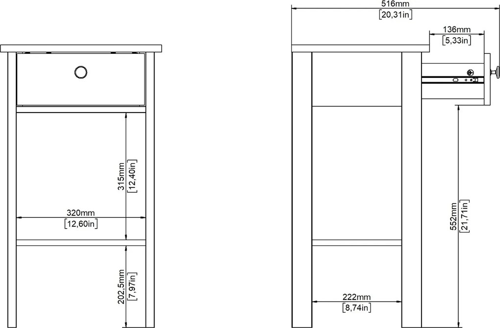 Stolik nocny z półką i szufladą Madrid, jackson hickory