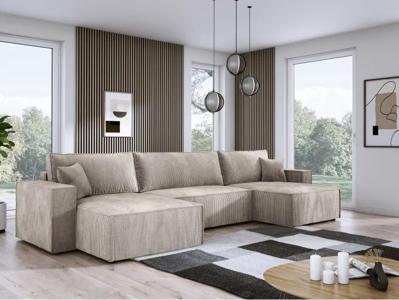 Narożnik POSO XL wolnostojący układ U z funkcją spania w tkaninie Poso 02 DomoHome