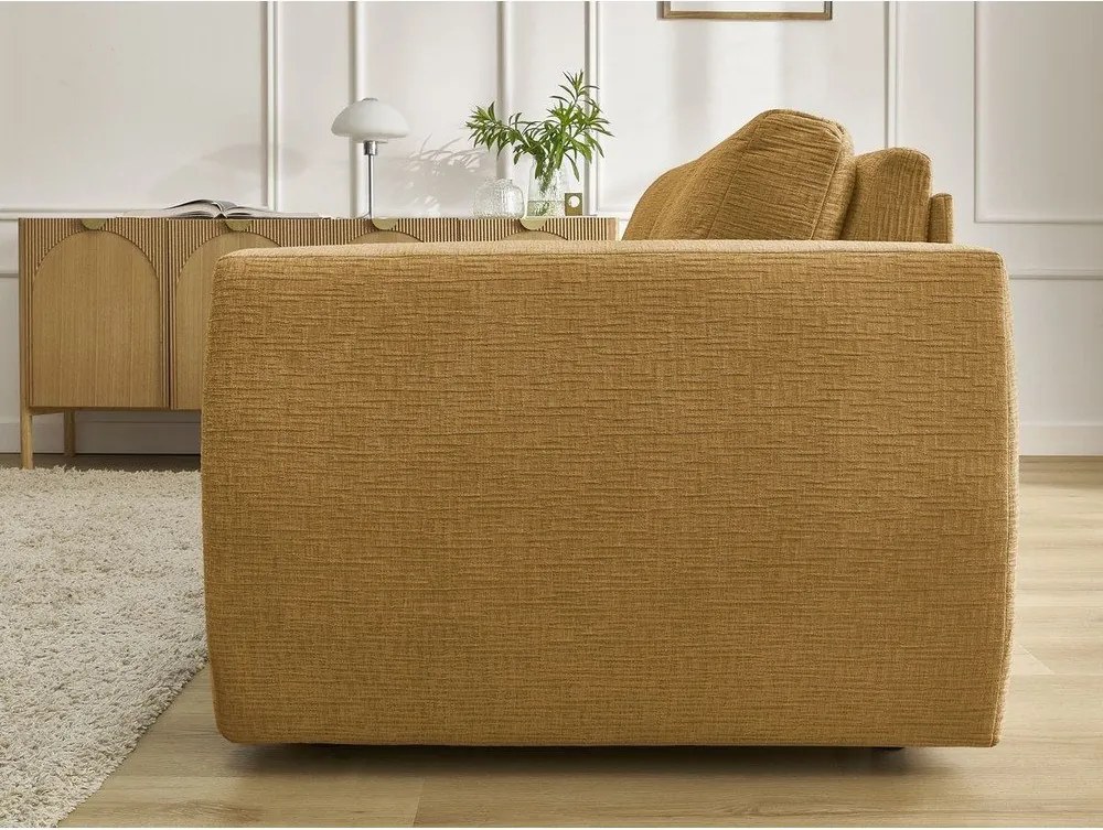 Musztardowa rozkładana sofa do spania z tkaniny szenilowej 220 cm Hugo – Bobochic Paris