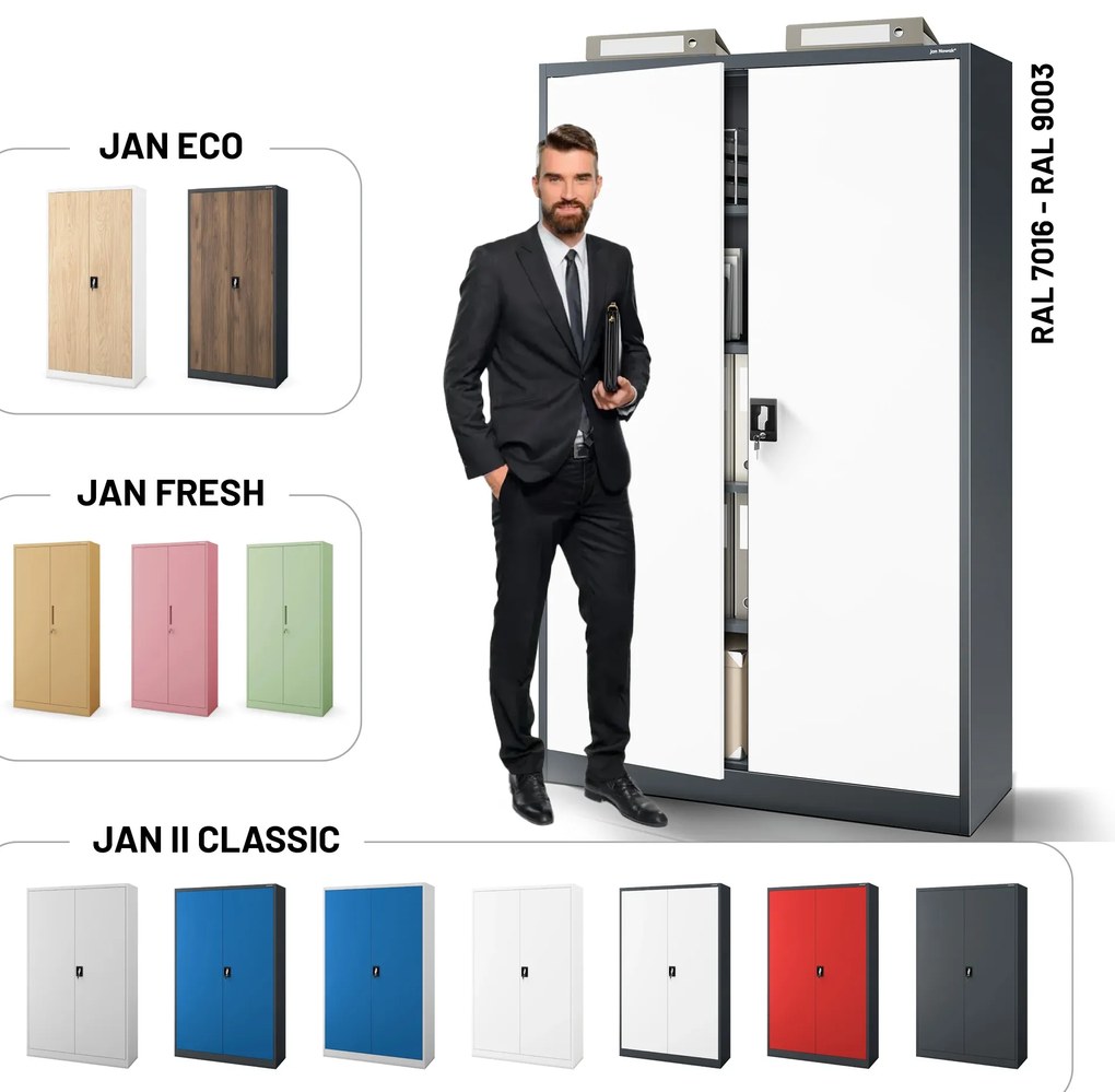 Szafa biurowa metalowa na akta antracytowo-biała JAN II, 1150 x 1850 x 400 mm