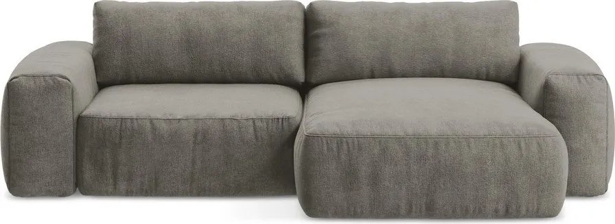 Szary rozkładany narożnik z tkaniny szenilowej (prawostronny/z szezlongiem) Kuki – Makamii