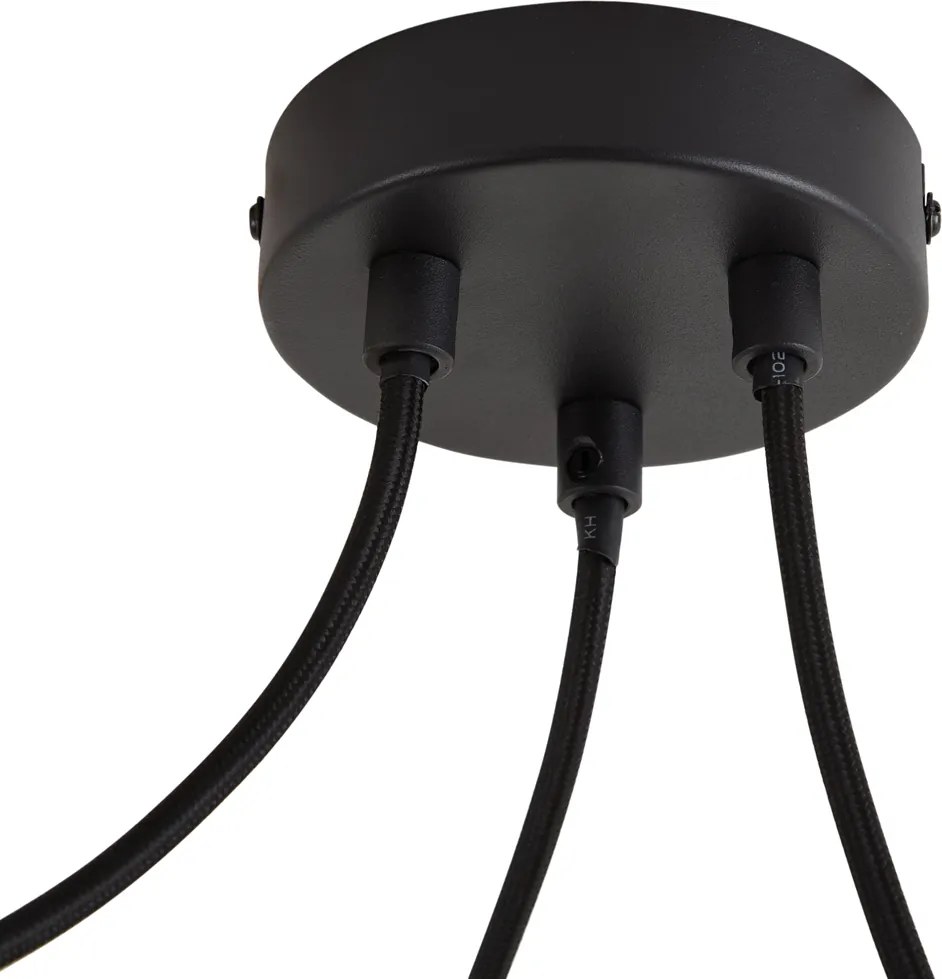 Designerska lampa wisząca czarna z kloszem z nadrukiem drewna i opalowym szkłem 3-punktowa - Tulip