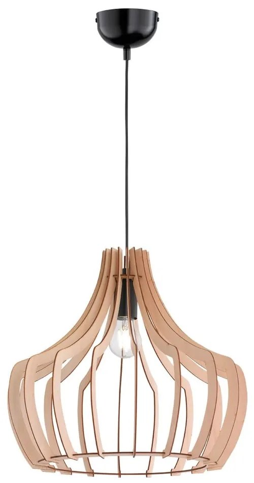 Jasnobrązowa lampa wisząca z drewna i metalu Trio Wood, wys. 150 cm