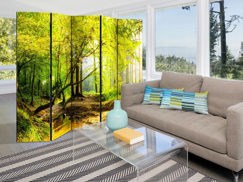 Parawan akustyczny Pejzaże 225x172 cm 5-częściowy żółty ARTGEIST B