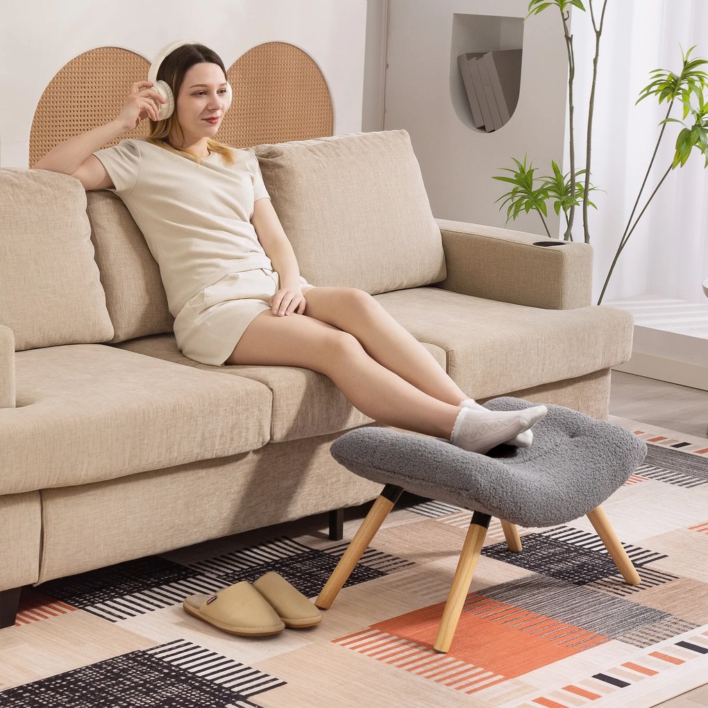 HOMCOM Nowoczesny podnóżek z materiałem Fleece i drewnianymi nogami, tapicerowany, do salonu, sypialni, korytarza, Ciemnoszary