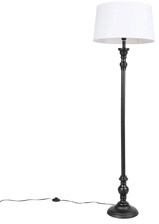 Lampa stojąca czarna z abażurem lnianym białym 45cm - Classico