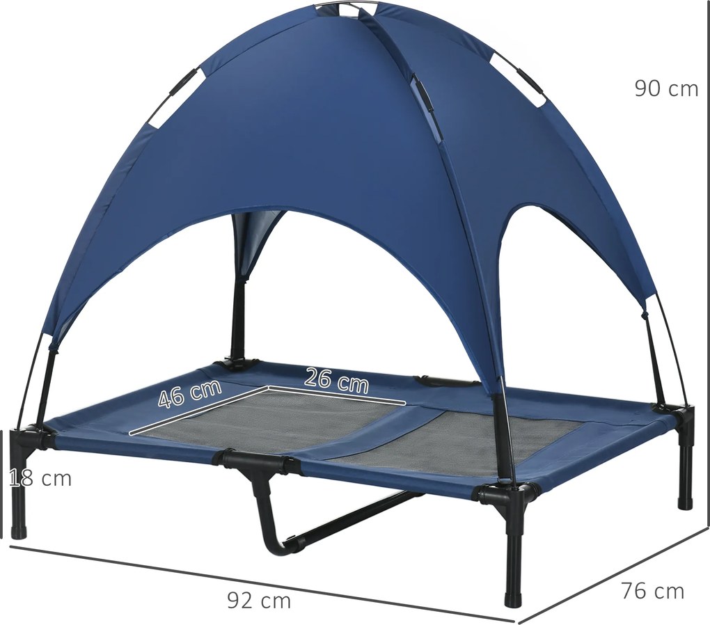 PawHut Łóżko dla psów z baldachimem Podwyższone miejsce do spania dla zwierząt Leżak na zewnątrz Niebieski | Aosom PL