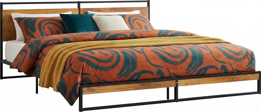 Czarne metalowe łóżko małżeńskie 160x200 cm W5-L41