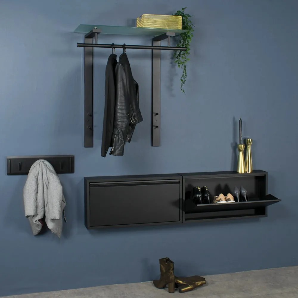 Czarny metalowy wieszak ścienny z półką 80 cm Dutch – Spinder Design