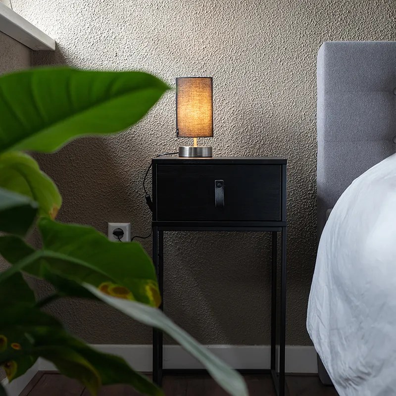 Nowoczesna lampa stołowa czarna ze stalą - Milo 2