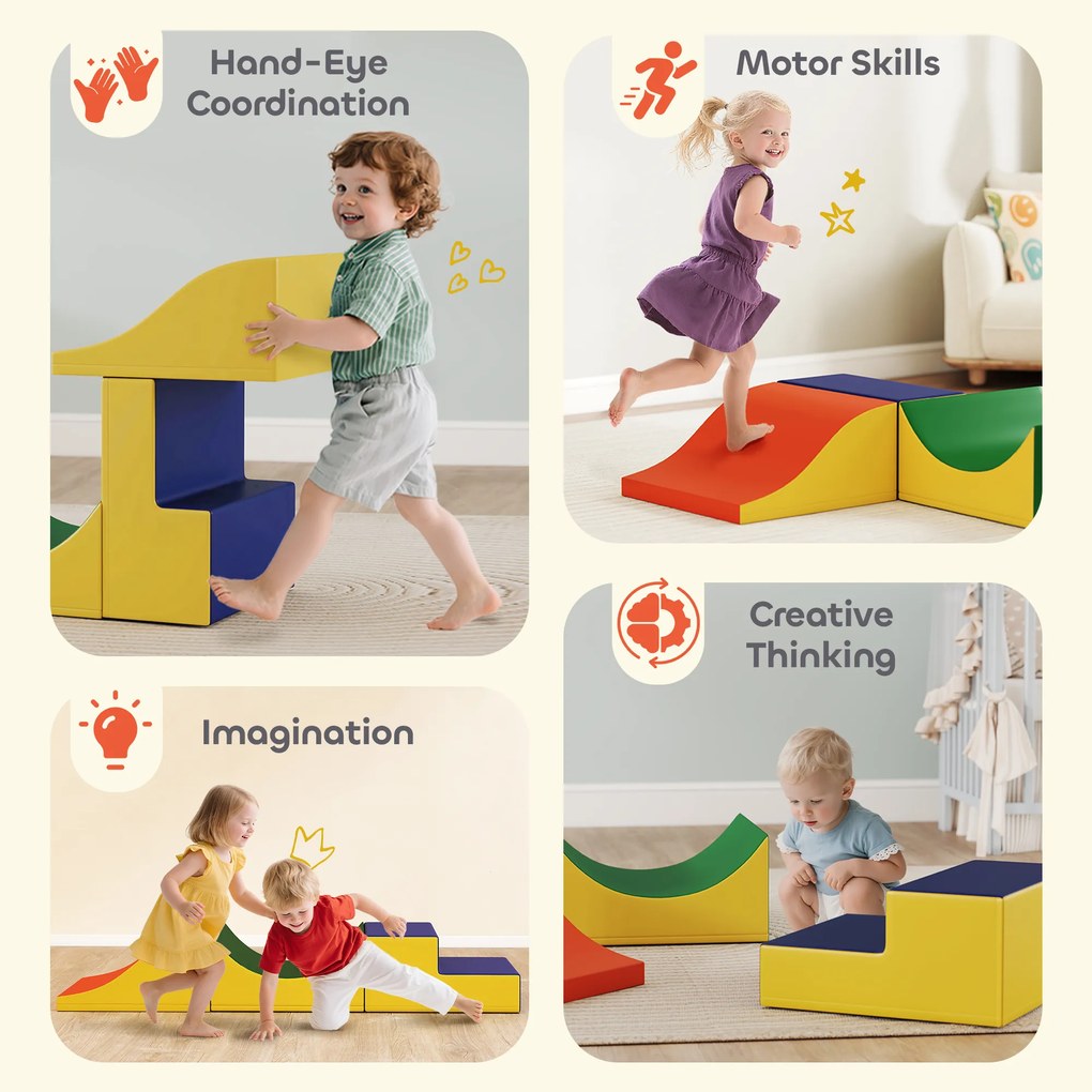 AIYAPLAY Zestaw do wspinaczki i raczkowania dla niemowląt, 3-elementowy, sztuczna skóra, pianka, żółty | Aosom PL