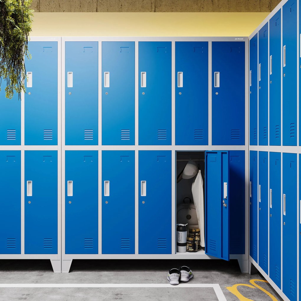 Szafa BHP ubraniowa 10-drzwiowa szaro-niebieska: BARTEK, 1360 x 1720 x 450 mm