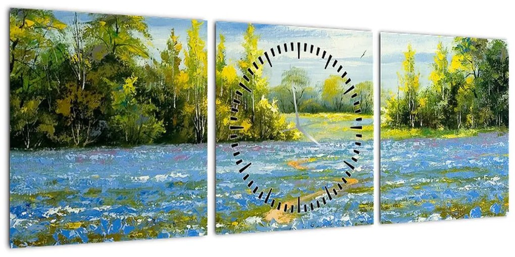 Obraz - Ścieżka w polu, obraz olejny (z zegarem) (90x30 cm)