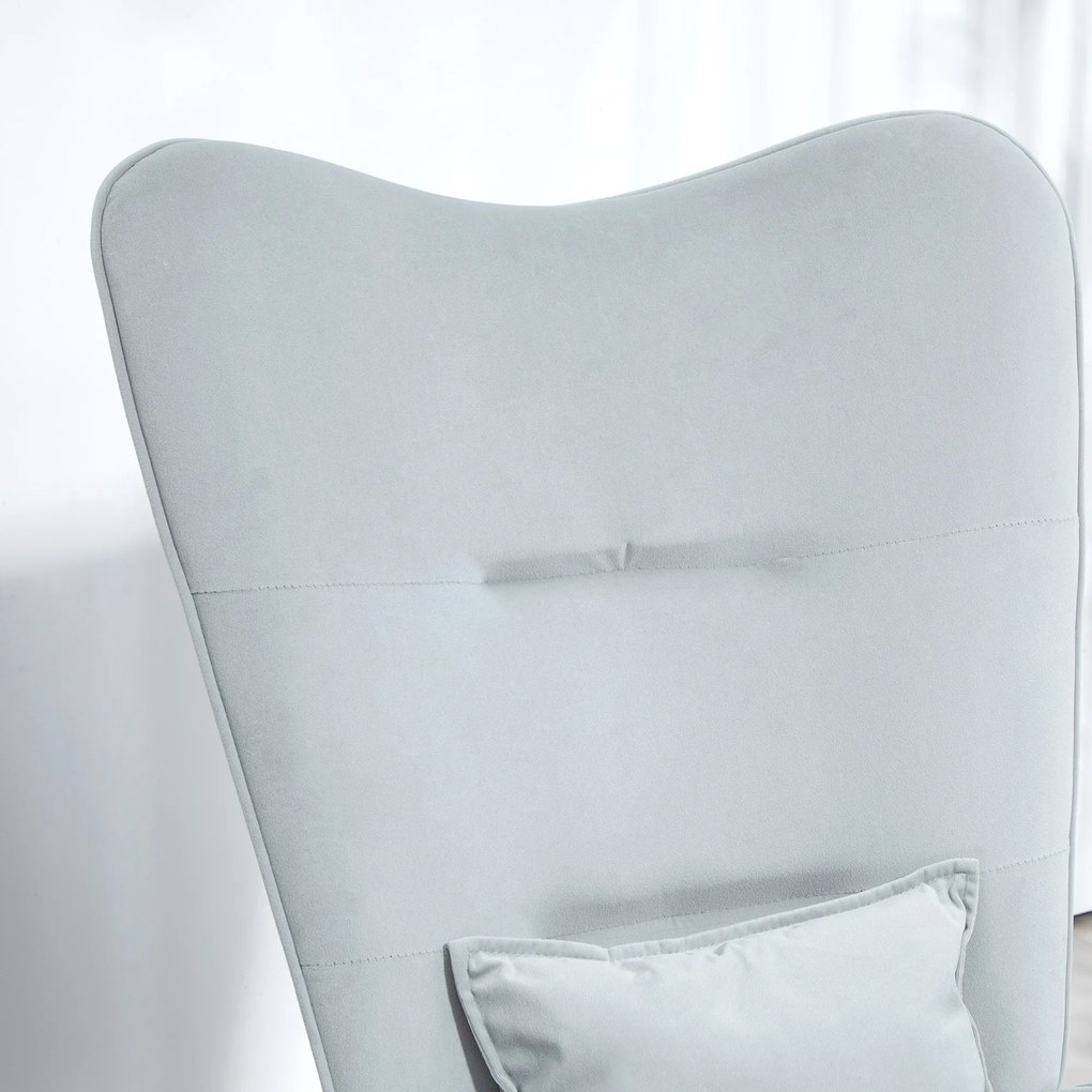 HOMCOM Fotel Bujany, Pokrycie w Aksamitnym Wykończeniu, z Poduszką Lędźwiową, Nośność do 120 kg, 67 x 85 x 112 cm, Jasnoszary