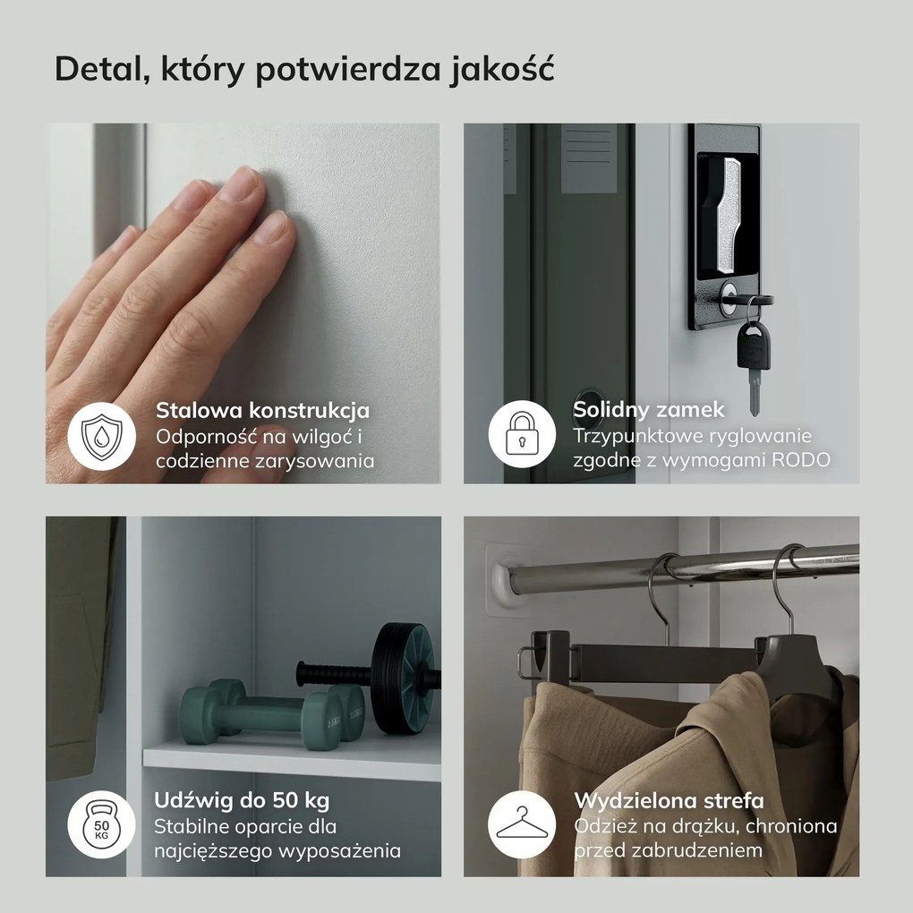 Szafa metalowa wielofunkcyjna zamykana: DAWID 900 x 1850 x 450 mm, szara