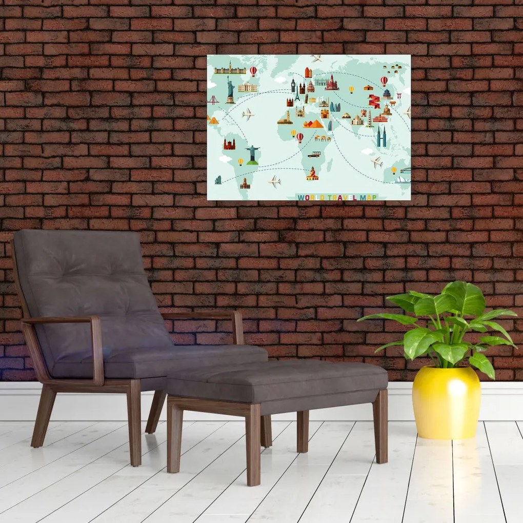 Obraz na szkle - Mapa z piktogramami zabytków (70x50 cm)