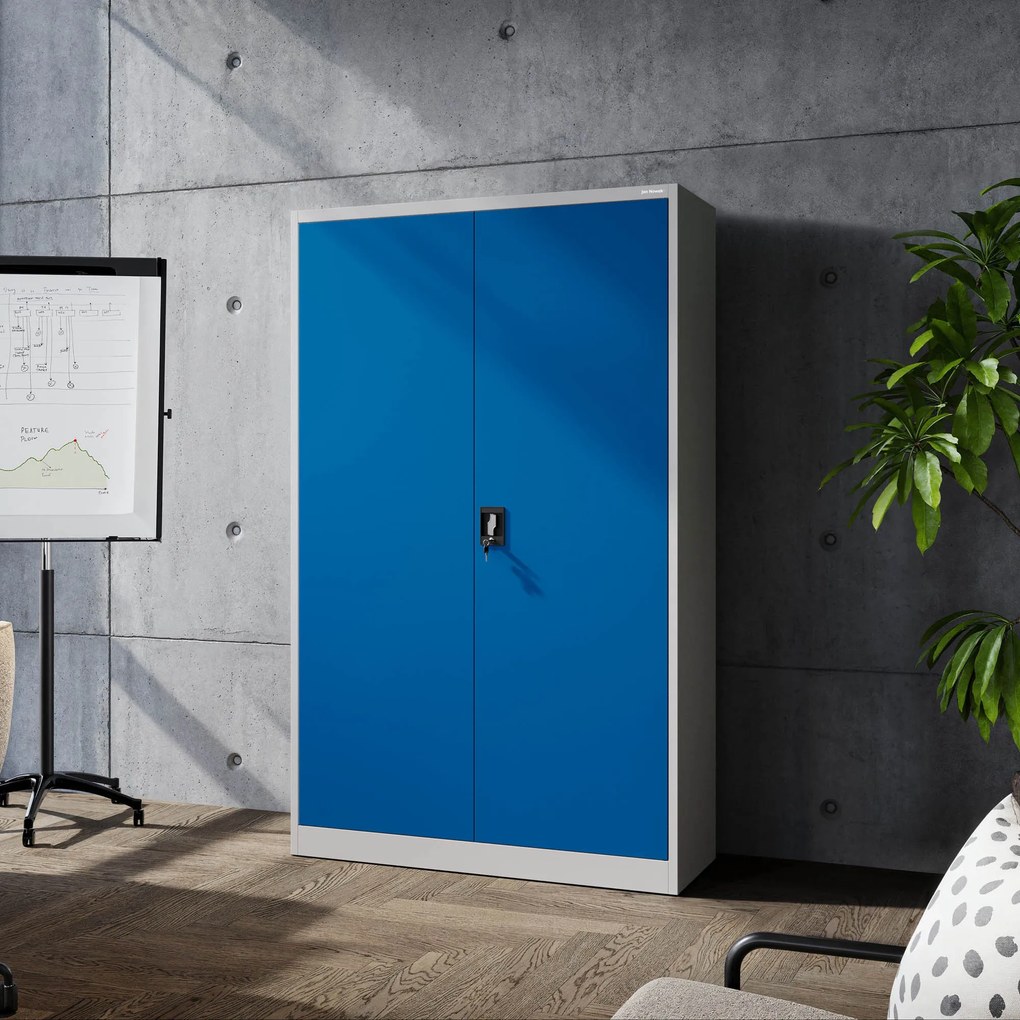 Szafa biurowa metalowa na akta szaro-niebieska JAN II, 1150 x 1850 x 400 mm