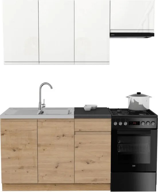 Zestaw Mebli Kuchennych MODERN 170 cm Biały Połysk/Dąb Nowoczesny