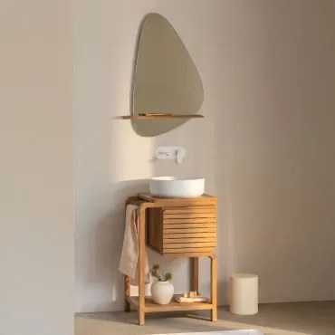 Zestaw Mebli Łazienkowych Bradley Z Drewna Tekowego Okrągły Ceramiczny Biały Ø40 Cm Lenka - Sklum