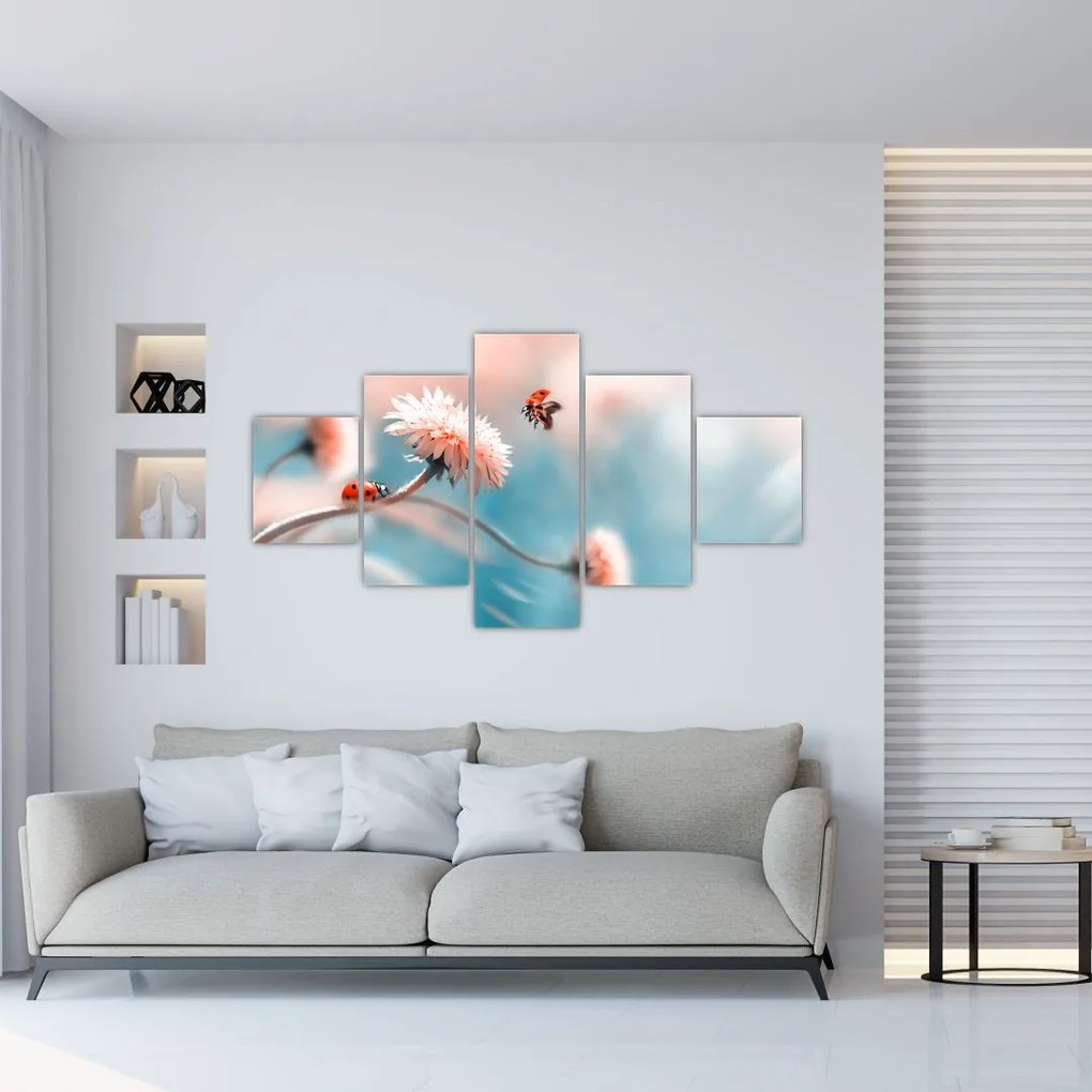 Obraz - Biedronka na kwiatku (125x70 cm)