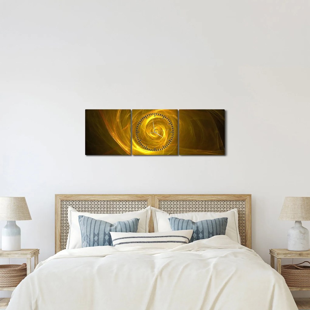 Obraz abstrakcyjnej żółtej spirali (z zegarem) (90x30 cm)